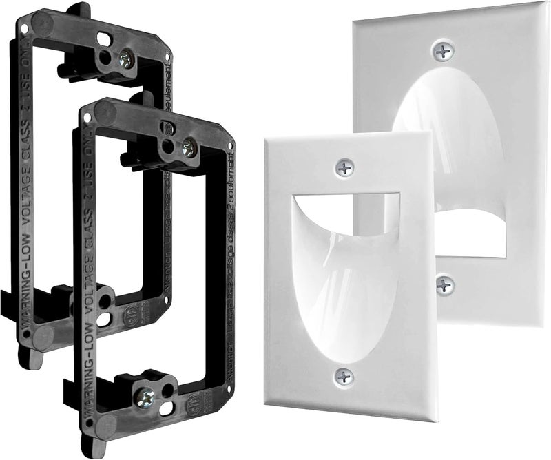 Best Mounts حزمة 2 من لوحة الحائط لتمرير الكابلات مع حامل - مجموعة إدارة الكابلات داخل الجدار - زوج من لوحة الحائط المنخفضة الجهد مع حامل تركيب فردي - غطاء مزخرف لكابلات الجهد المنخفض - Image 1